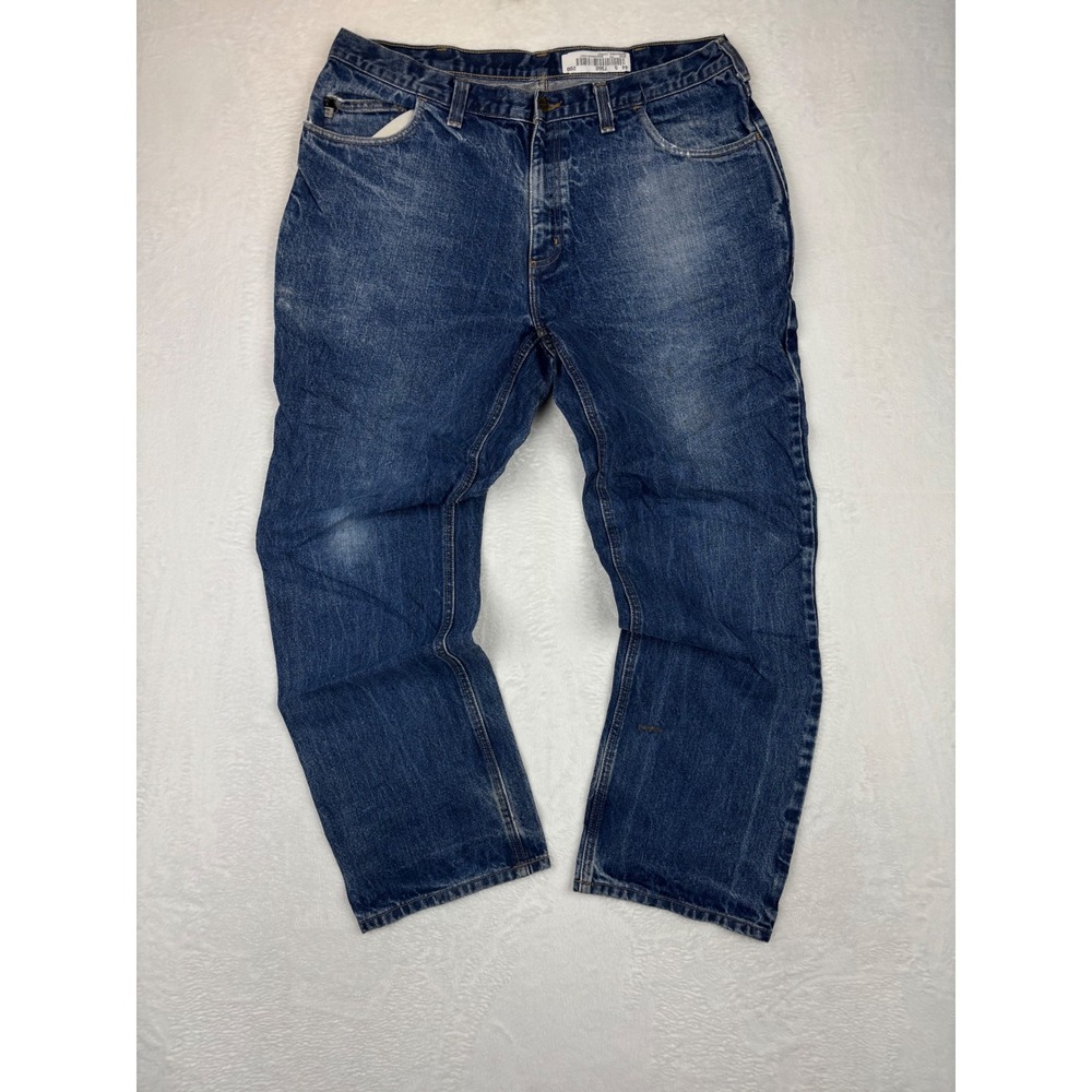 Carhartt Vintage FR Workwear Mens 38x30 Medium Wash Light Knee Fade Grungy
